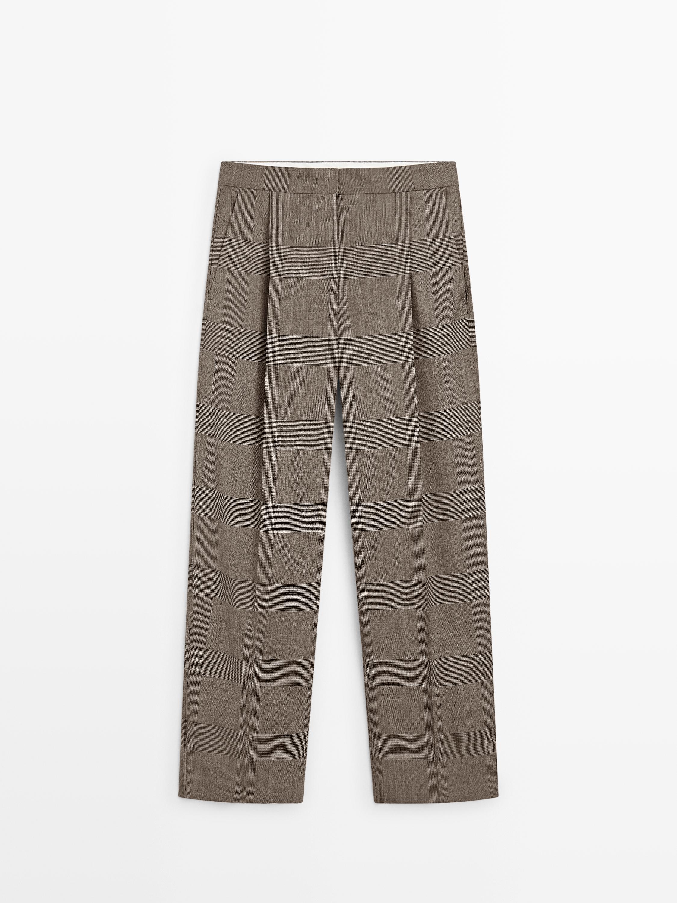 Check wool suit trousers